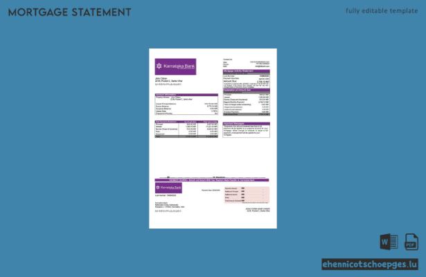 India Karnataka Bank Hypothekenabrechnung Word- und PDF-Beispielvorschau